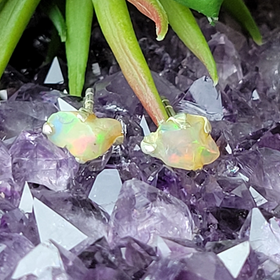 Ethiopian Opal Freeform sterling silver Stud Earrings